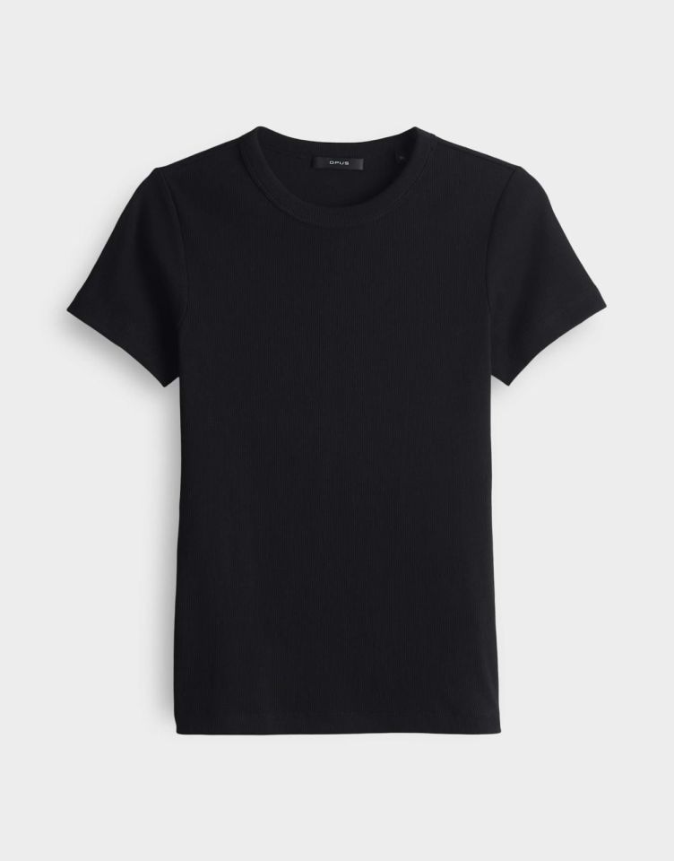 Basic Fitilli Tshirt Siyah - 36