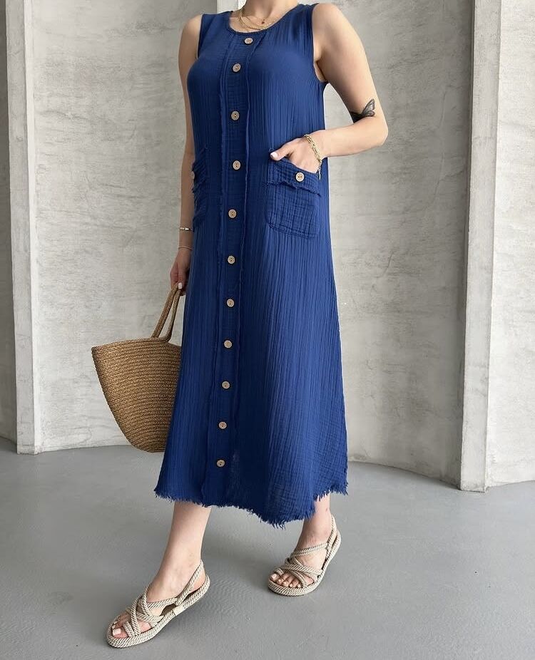 Lacivert Müslin Elbise